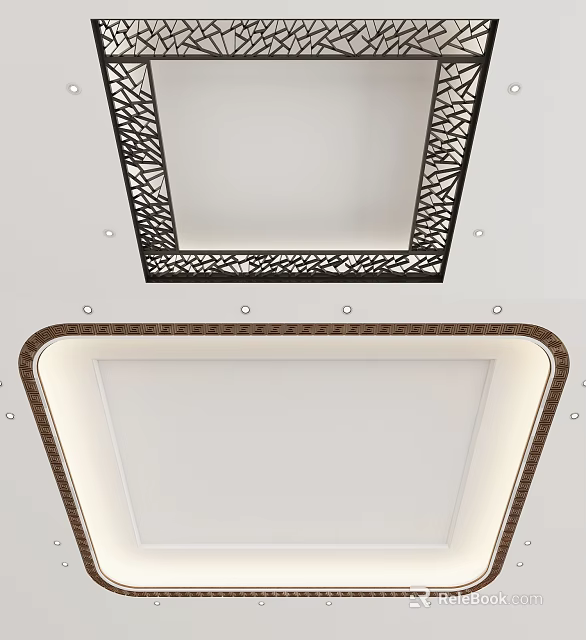 Modern Ceiling Design With Square Hollow-out Frame And Recessed Lighting 3d model