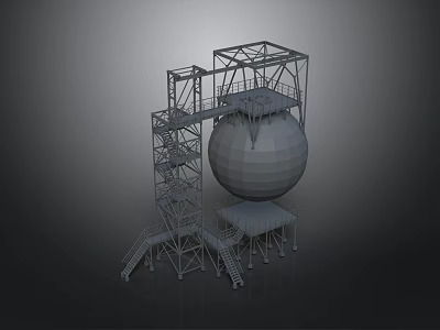 Industrial Spherical Tank Structure With Metal Framework Staircases And Platforms 3d model