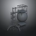 Industrial Spherical Tank Structure With Metal Framework Staircases And Platforms