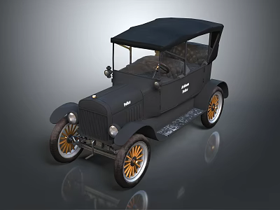 Classic Black Convertible Vintage Car With Yellow Spoke Wheels And Retro Design 3d model