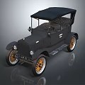 Classic Black Convertible Vintage Car With Yellow Spoke Wheels And Retro Design