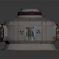 Cartoon Style Futuristic Control Room With Circular Platforms And Metallic Railings