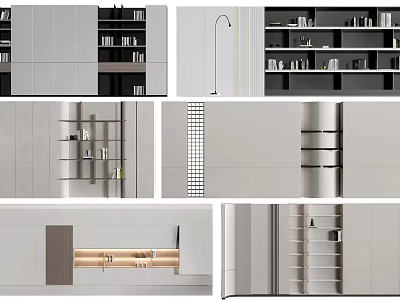 Modern Minimalist Bookcase Design With Multi Layer Open Shelves And Closed Cabinets 3d model