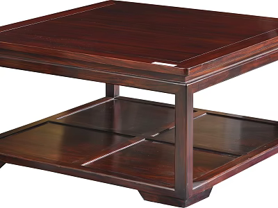 Dark Brown Solid Wood Coffee Table With Two Tier Storage Shelf And Simple Design 3d model