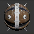 Rustic Brown Metal Sphere With Silver Bands Bolts And Mechanical Details