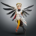 Winged Blonde Character In White And Orange Outfit Dynamic Flying Stance Fantasy Creature