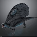 Prehistoric Sailback Creature With Gray Skin Blue Underbelly And Open Mouth Sharp Teeth