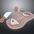 Wooden Cutting Board With Knife Mortar Pestle And Small Bowl Kitchen Tools