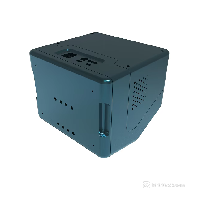 Gray Compact Electronic Device Enclosure With Ventilation Holes Interface Ports And Handle 3d model 