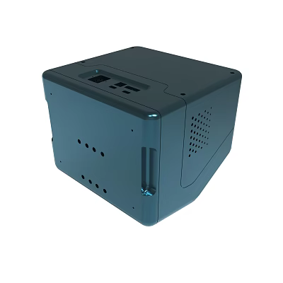 Gray Compact Electronic Device Enclosure With Ventilation Holes Interface Ports And Handle 3d model
