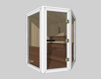 Contemporary Shower Sauna Interior Design With Wooden Panels And Glass Door 3d model