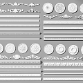 Decorative Gypsum Cornice Collection With Various Ornate Patterns And Circular Rosettes 3d model
