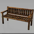 Rustic Solid Wood Bench With Slatted Seat Backrest And Armrests Design