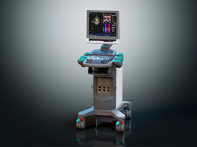 Modern Medical Ultrasound Machine With Digital Display Screen And Wheeled Cart Control Panel 3d model