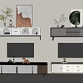Modern TV Stand Designs With Wooden And White Finishes Drawers Cabinets TV And Decorative Plants
