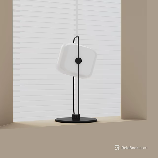 Modern Table Lamp With White Shade Black Stand And Round Base By Window Blinds 3d model 