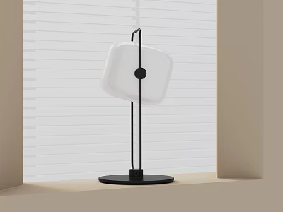 Modern Table Lamp With White Shade Black Stand And Round Base By Window Blinds 3d model