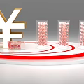 Large Yen Symbol With Transparent Coin Columns And 200 Yen Banknote On Display Platform