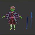 Anime Character In Green Checkered Coat With Black Pants And Katana Sword