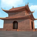 Ancient Chinese Architecture With Traditional Curved Roof Overhanging Eaves And Gray Tiled Ground