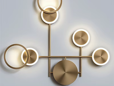 Modern Gold Metal Wall Lamp With Round Rings And Illuminated Decorative Discs 3d model