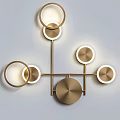 Modern Gold Metal Wall Lamp With Round Rings And Illuminated Decorative Discs