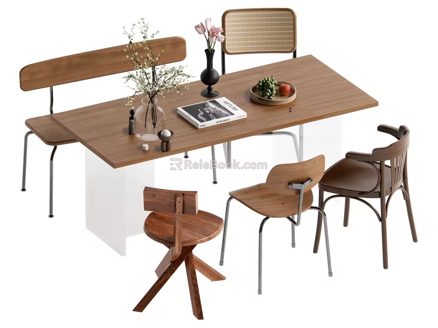 Middle style dining table and chair combination 3d model