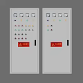 Two Gray Control Cabinets With Buttons Indicators Meters And Warning Signs 3d model