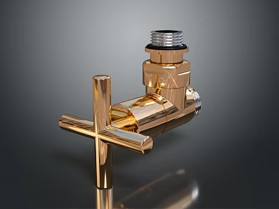 Stylish Golden Bathroom Faucet Accessory With Cross Handle And Connector 3d model