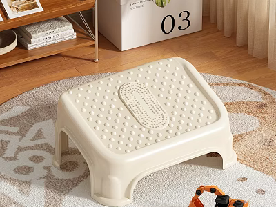 White Plastic Stool With Non Slip Dots On Carpet In Home Interior With Toy Car 3d model