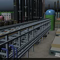 Industrial Plant Featuring Conveyor Belt System Tall Industrial Towers Green Storage Tank And Metal Pipes
