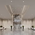 Modern Bright Corporate Reception Lobby With Marble Feature Wall And Comfortable Elegant Waiting Seats