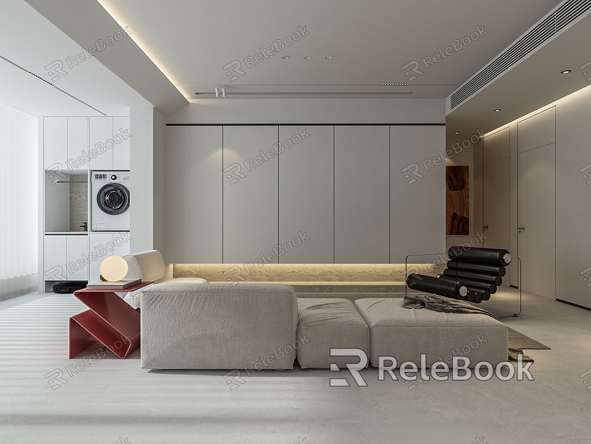 Minimalist black and white gray living room 3D model model