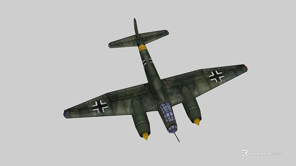 Vintage Military Fighter Plane With Green Body Twin Engines Cross Markings And Yellow Tips 3d model 
