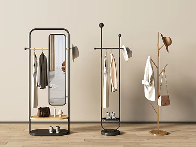 Modern Standing Hangers Interior Design With Mirror Coat Hat Bag and Shoes 3d model