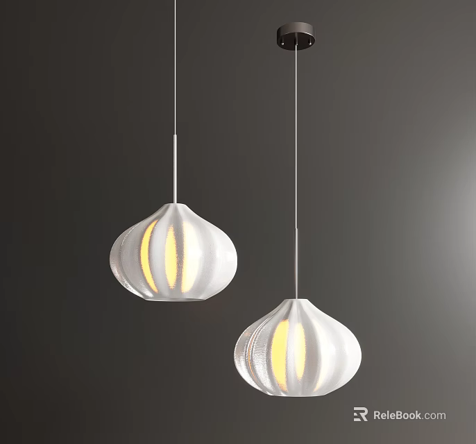 White Striped Pendant Lights With Warm Yellow Light And Round Shape 3d model