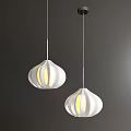 White Striped Pendant Lights With Warm Yellow Light And Round Shape 3d model