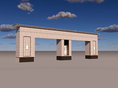 Brick Entrance Gate With Arch Structure Dark Base And Blue Sky Clouds 3d model