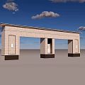 Brick Entrance Gate With Arch Structure Dark Base And Blue Sky Clouds 3d model