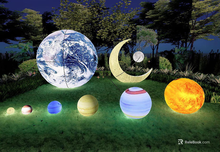 Outdoor Lights with Earth Moon Sun and Planet Shapes for Garden Night Decoration 3d model 