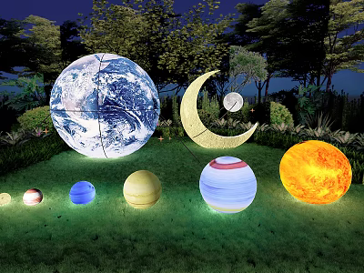 Outdoor Lights with Earth Moon Sun and Planet Shapes for Garden Night Decoration 3d model