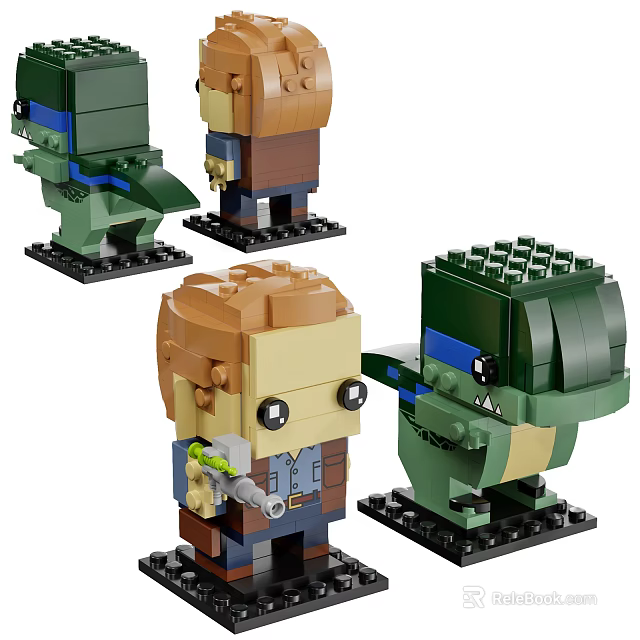 Cute Building Blocks Dinosaur And Human Character Figures With Detailed Design 3d model 