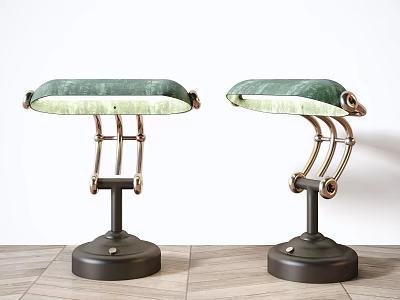 Vintage Table Lamps With Green Lampshades And Metal Stands On Wooden Floor 3d model
