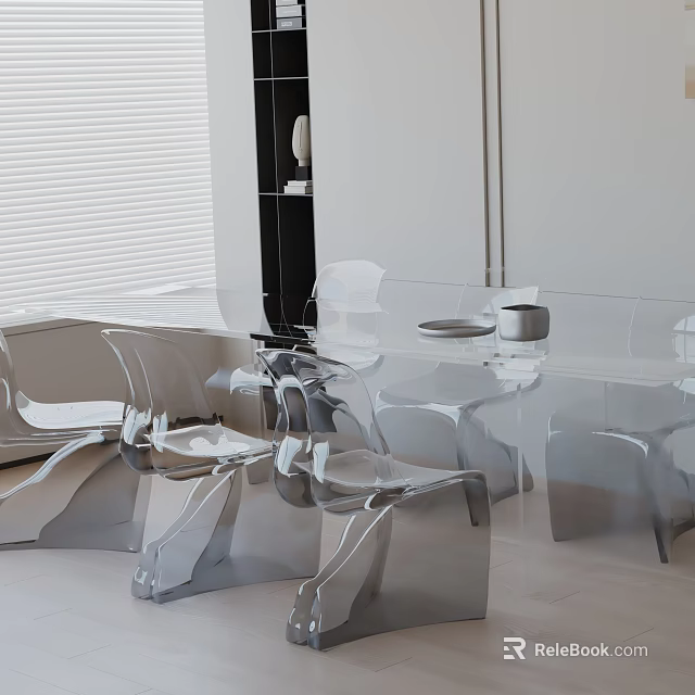 Elegant Modern Dining Table Set With Glass Top Transparent Acrylic Chairs And Minimalist Design 3d model 