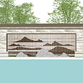 Chinese Style Scenic Wall Featuring Mountain Pattern Grille Stone Wall And Water Pool 3d model