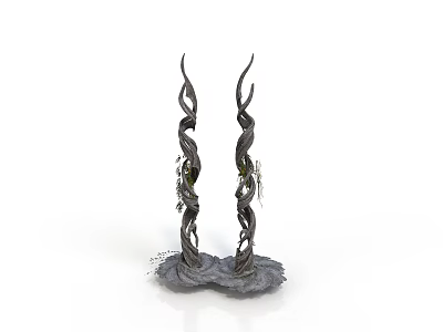 Unique Black Twisted Spiral Plants With Gray Base And Small Decorative Accents 3d model