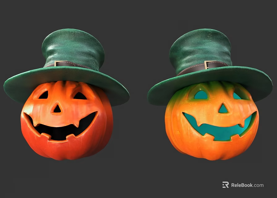 Game Movie Character Jack o Lanterns Wearing Green Hats And Smiling Faces 3d model 