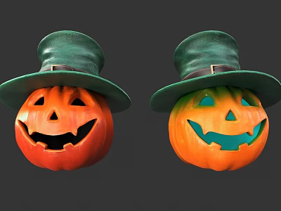 Game Movie Character Jack o Lanterns Wearing Green Hats And Smiling Faces 3d model