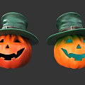 Game Movie Character Jack o Lanterns Wearing Green Hats And Smiling Faces