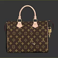 Structured Brown Leather Handbag With Gold Pattern And Pink Handles 3d model